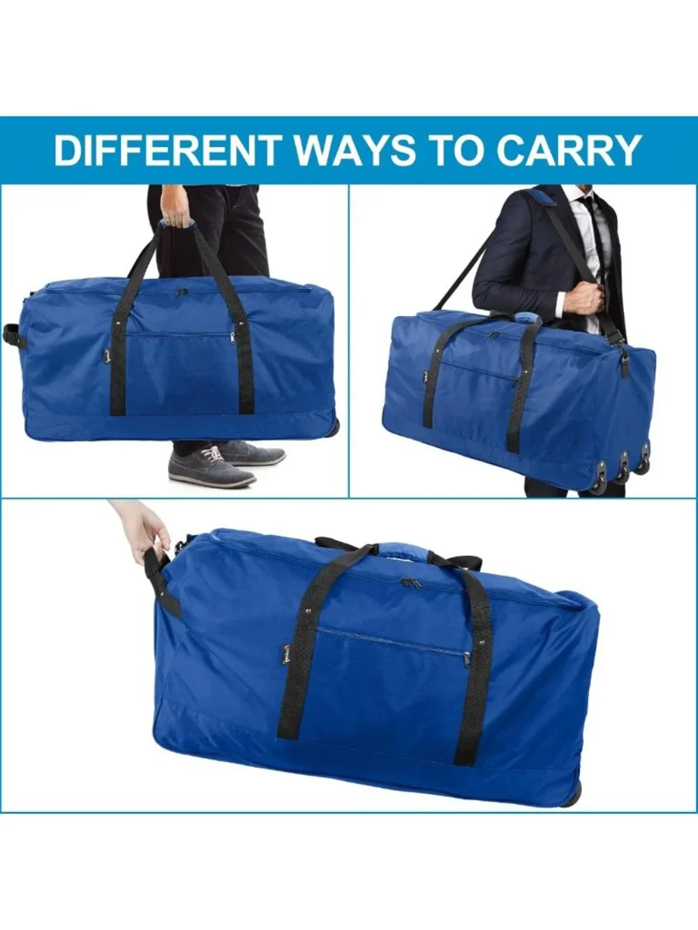 120L Lightweight Foldable Rolling Duffel Bag with 3 Wheels & Shoulder Strap